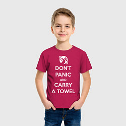 Футболка хлопковая детская Dont panic & Carry a Towel, цвет: маджента — фото 2