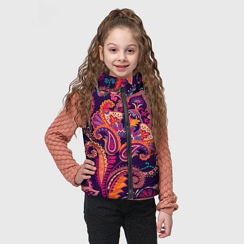 Детский жилет Орнамент пейсли - розовый / 3D-Красный – фото 3
