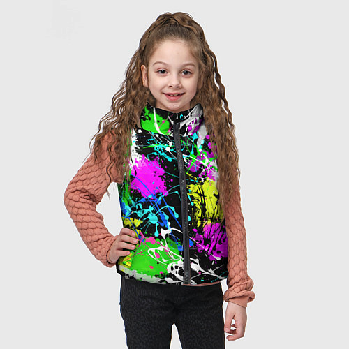Детский жилет Разноцветные пятна краски на черном фоне / 3D-Черный – фото 3
