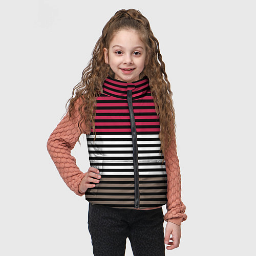 Детский жилет Красно-коричневый полосатый узор / 3D-Черный – фото 3