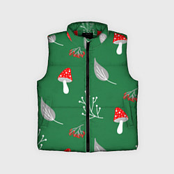 Детский жилет Грибочки на зеленом фоне, паттерн, цвет: 3D-красный