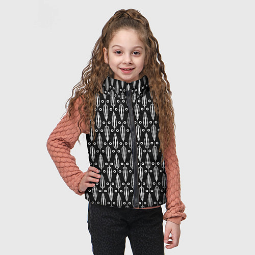 Детский жилет Черно-белый современный модный узор листья / 3D-Черный – фото 3