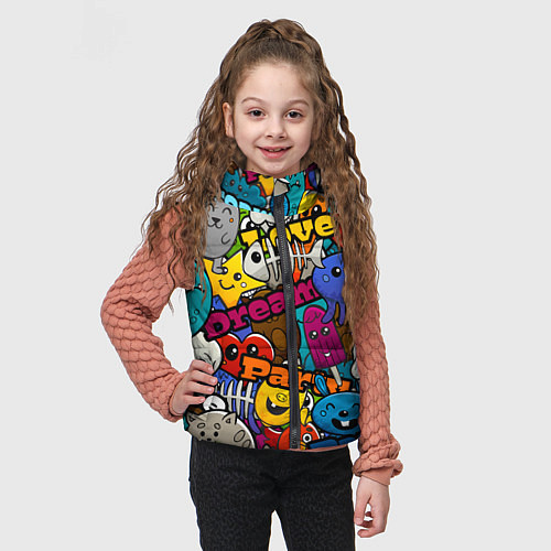 Детский жилет Красочный паттерн из мультяшных героев / 3D-Светло-серый – фото 3
