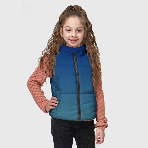 Детский жилет Текстурированный сине-бирюзовый градиент / 3D-Черный – фото 3