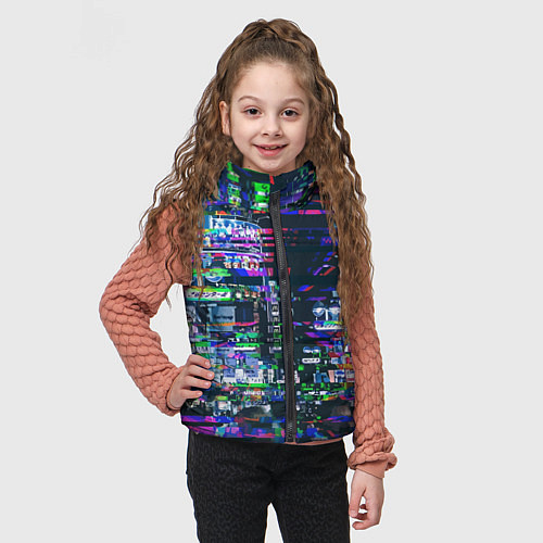 Детский жилет Ночной город - glitch / 3D-Светло-серый – фото 3