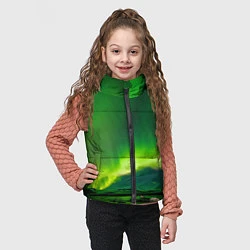 Детский жилет Абстрактное полярное сияние - Зелёный, цвет: 3D-черный — фото 2