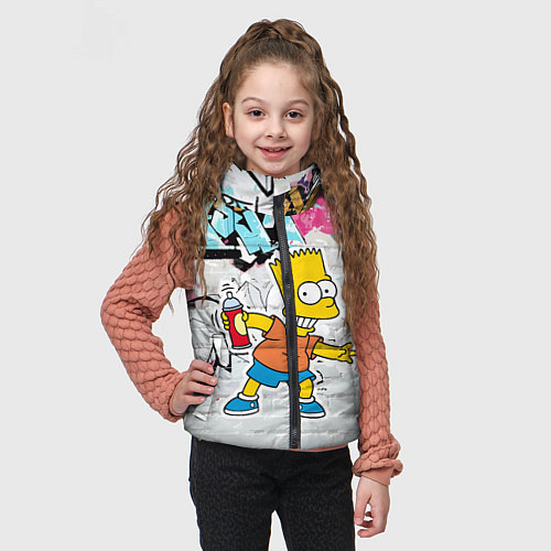 Детский жилет Барт Симпсон на фоне стены с граффити / 3D-Черный – фото 3
