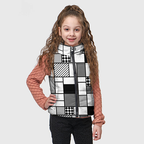 Детский жилет Черно белый геометрический скандинавский узор / 3D-Черный – фото 3