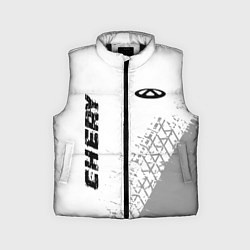 Детский жилет Chery speed на светлом фоне со следами шин: надпис, цвет: 3D-черный