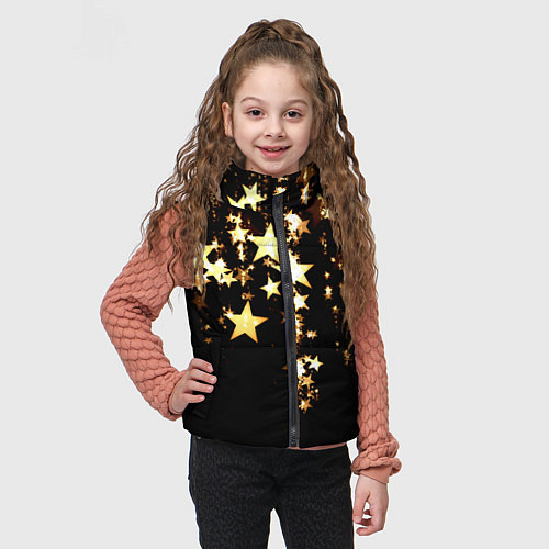 Детский жилет Золотые праздничные звезды / 3D-Черный – фото 3