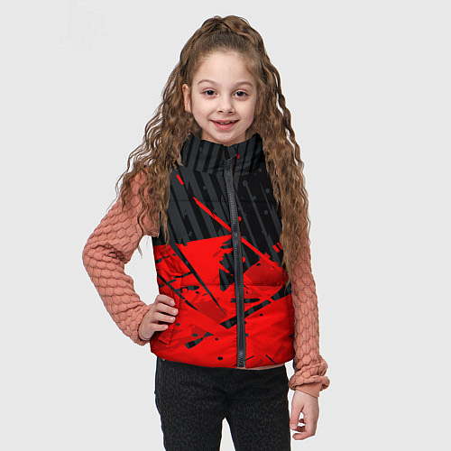 Детский жилет Красные брызги на черном фоне / 3D-Черный – фото 3