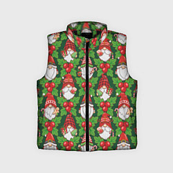 Детский жилет Новогодние гномы - паттерн, цвет: 3D-черный