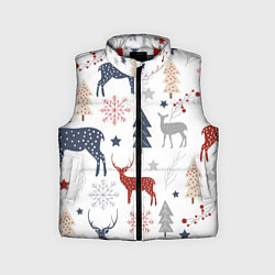 Детский жилет Олени в новогоднем лесу, цвет: 3D-красный
