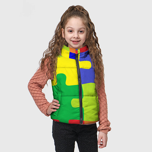 Детский жилет Пазлы разноцветные / 3D-Черный – фото 3