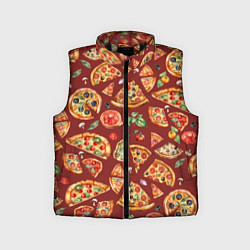 Детский жилет Кусочки пиццы ассорти - акварельный паттерн, цвет: 3D-черный