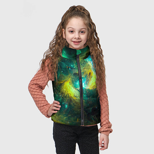 Детский жилет Небула в космосе в зеленых тонах - нейронная сеть / 3D-Черный – фото 3