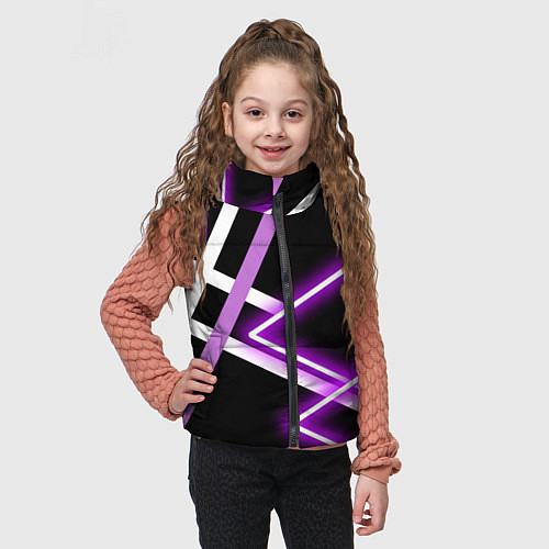 Детский жилет Фиолетовые полоски с неоном / 3D-Черный – фото 3