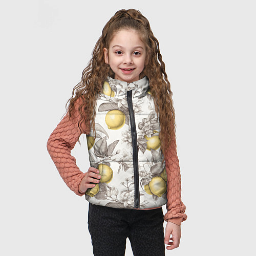Детский жилет Лимоны - винтаж графика: паттерн / 3D-Черный – фото 3