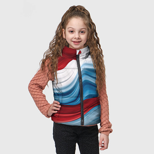 Детский жилет Белые синие красные волны / 3D-Светло-серый – фото 3