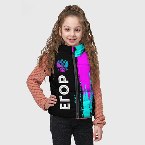 Детский жилет Егор и неоновый герб России: по-вертикали / 3D-Черный – фото 3