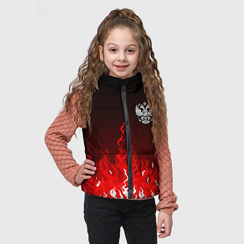 Детский жилет Герб РФ - красное пламя / 3D-Светло-серый – фото 3