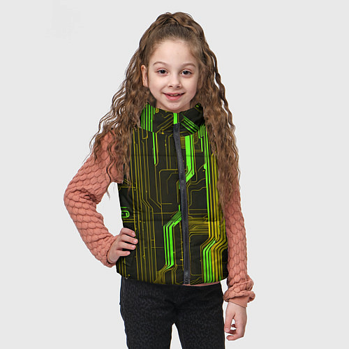 Детский жилет Кибер схема зелёная / 3D-Черный – фото 3