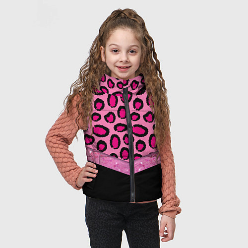 Детский жилет Розовый леопард и блестки принт / 3D-Черный – фото 3