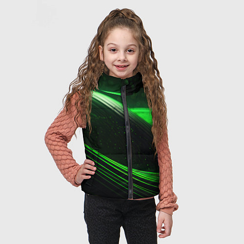Детский жилет Зеленые абстрактные волны / 3D-Красный – фото 3