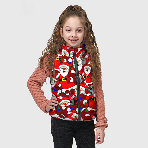 Детский жилет Новогодний паттерн с дедами морозами / 3D-Черный – фото 3