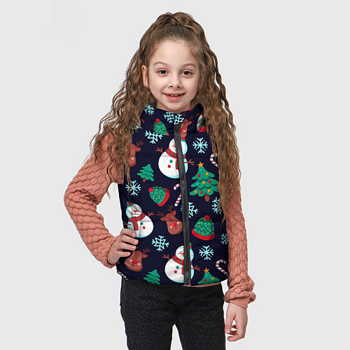Детский жилет Снеговички с рождественскими оленями и елками / 3D-Черный – фото 3