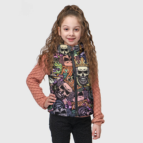 Детский жилет Бородатый череп с короной паттерн / 3D-Красный – фото 3