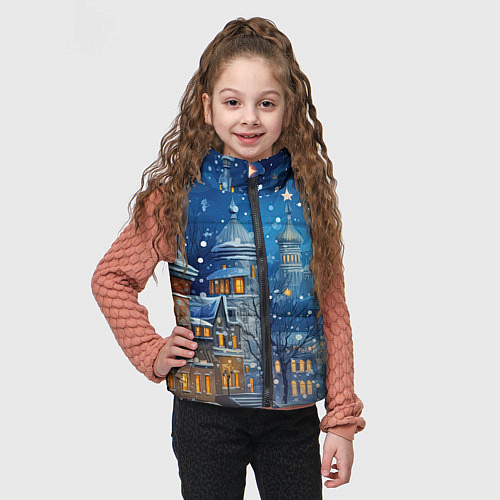 Детский жилет Новогоднее настроение город / 3D-Черный – фото 3