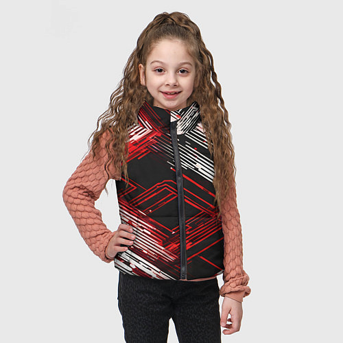 Детский жилет Киберпанк линии белые и красные / 3D-Черный – фото 3