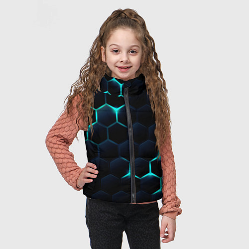 Детский жилет Бирюзовый сквозь чёрные соты / 3D-Светло-серый – фото 3