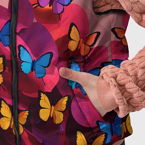 Детский жилет Разноцветные бабочки - розовые цветы / 3D-Светло-серый – фото 5