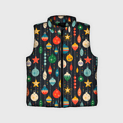Детский жилет Новогодние ёлочные игрушки на черном фоне, цвет: 3D-черный