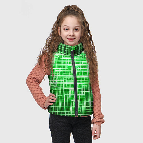 Детский жилет Зелёные неоновые полосы киберпанк / 3D-Черный – фото 3