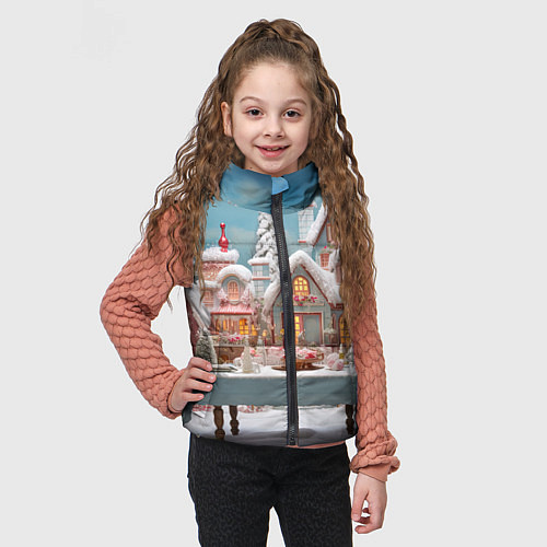 Детский жилет Снежный день в городе / 3D-Красный – фото 3