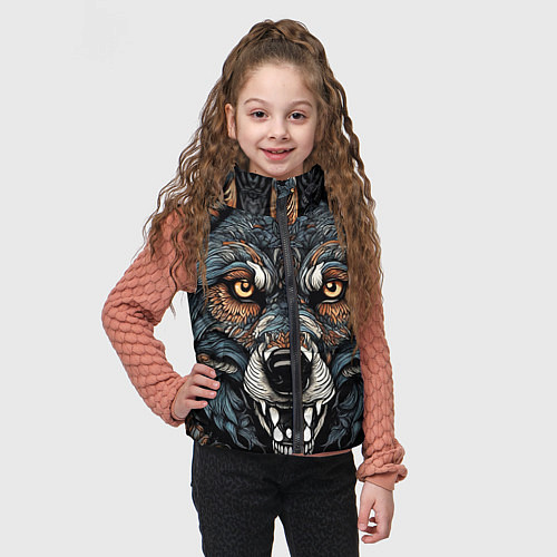 Детский жилет Дикий волк с узорами / 3D-Черный – фото 3