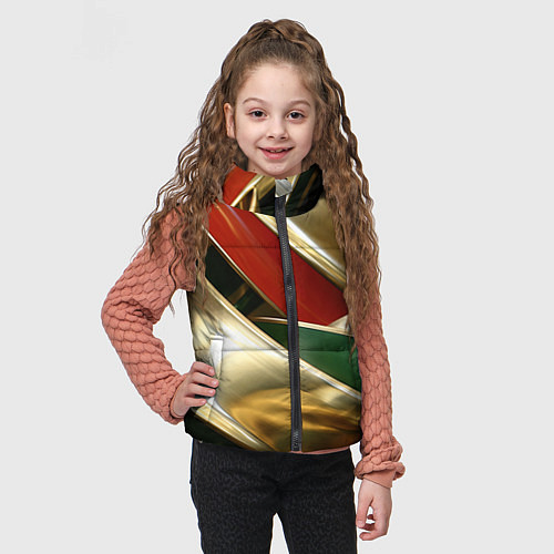 Детский жилет Золотая абстракция с зелеными и красными вставками / 3D-Светло-серый – фото 3