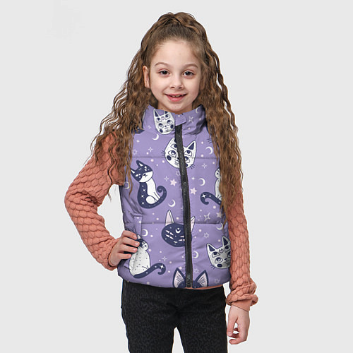 Детский жилет Мистические кошечки - паттерн фиолетовый / 3D-Светло-серый – фото 3