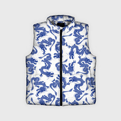 Детский жилет Синие новогодние драконы, цвет: 3D-светло-серый
