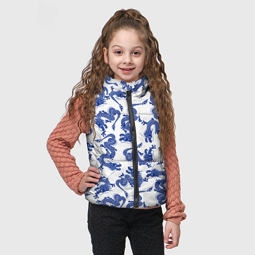 Детский жилет Синие новогодние драконы / 3D-Светло-серый – фото 3