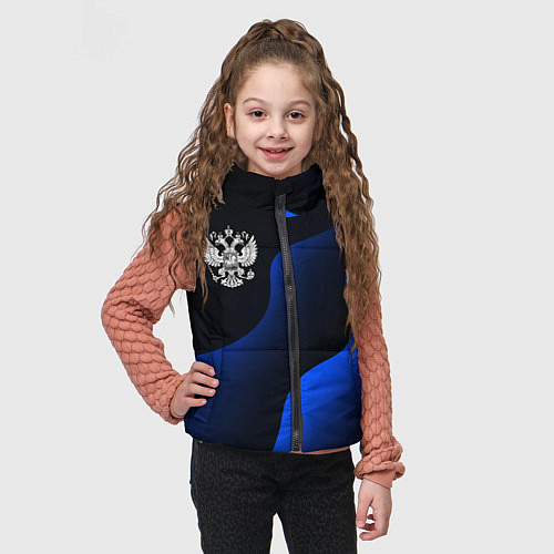 Детский жилет Герб РФ - глубокий синий / 3D-Черный – фото 3