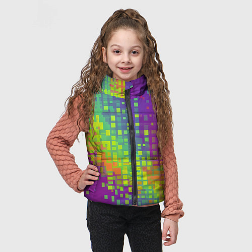 Детский жилет Разноцветные пиксели / 3D-Черный – фото 3