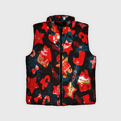 Детский жилет Рождественские узоры красные, цвет: 3D-светло-серый