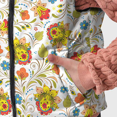 Детский жилет Хохломская роспись разноцветные цветы на белом фон / 3D-Светло-серый – фото 5