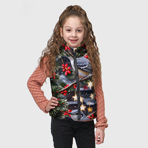 Детский жилет Рождественская птица пересмешник / 3D-Светло-серый – фото 3