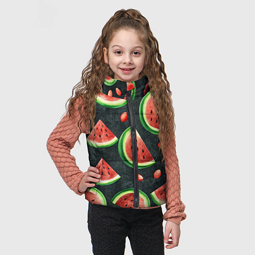 Детский жилет Паттерн красные дольки арбуза / 3D-Черный – фото 3