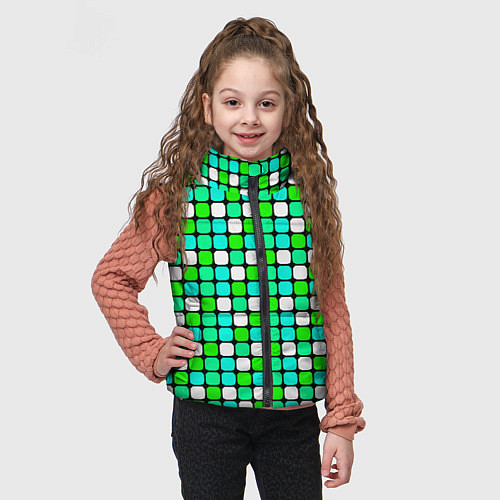Детский жилет Зелёные и белые квадраты / 3D-Черный – фото 3
